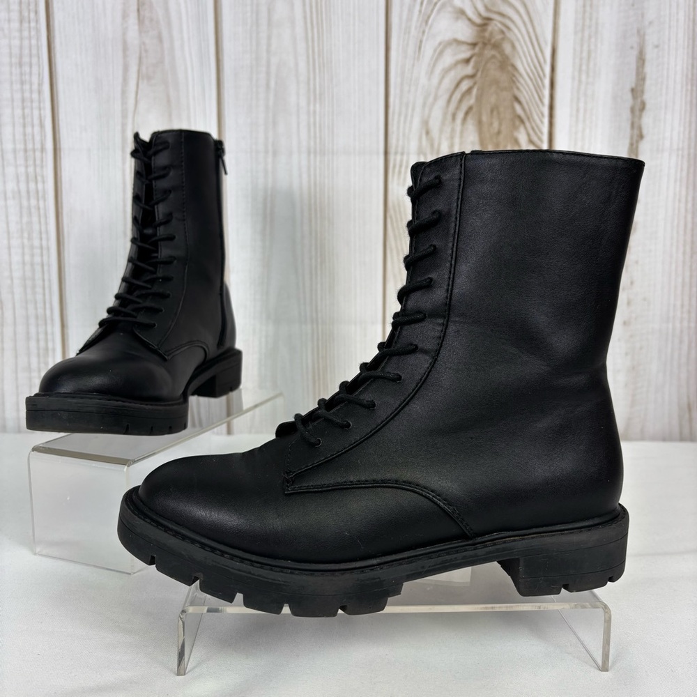 Loft Combat Boots Lace Up Zipper Chunky Grunge Moto Ankle Boot Black Size 6